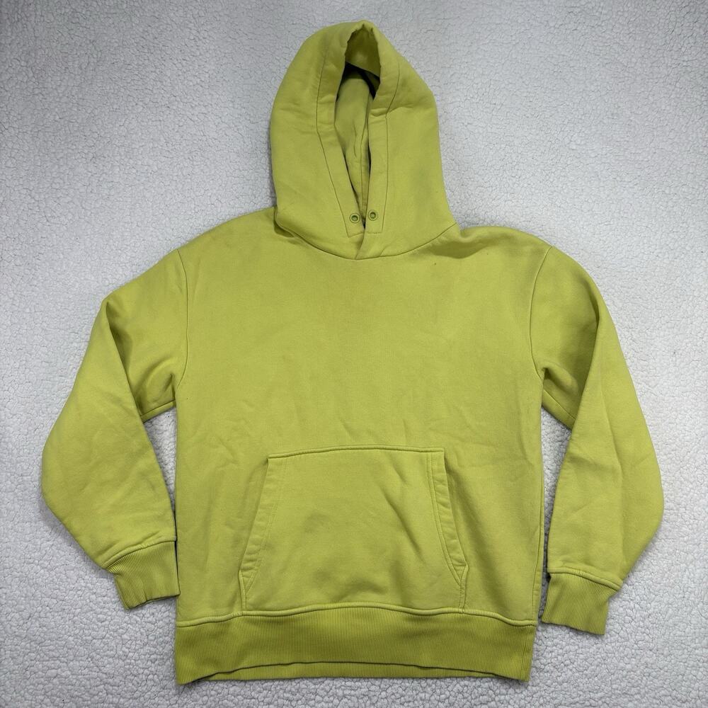 Zara Womens M Bright Lime Green Cotton Pullover Hoodie Chartreuse Athleisure